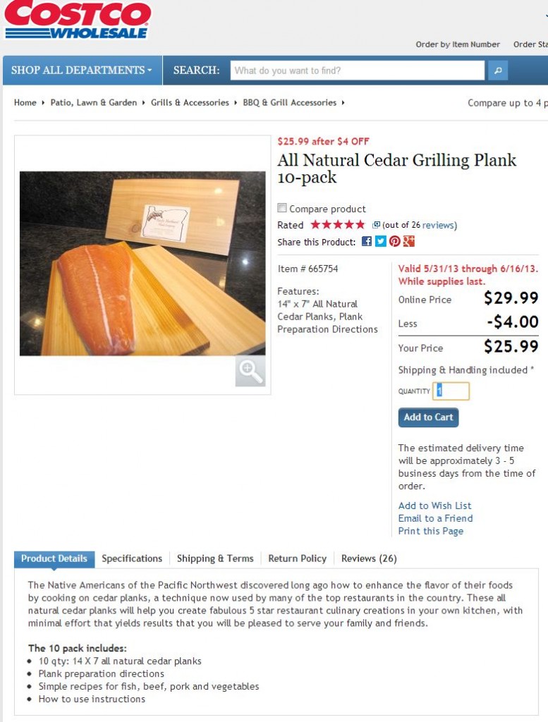 All Natural Cedar Grilling Plank Costco