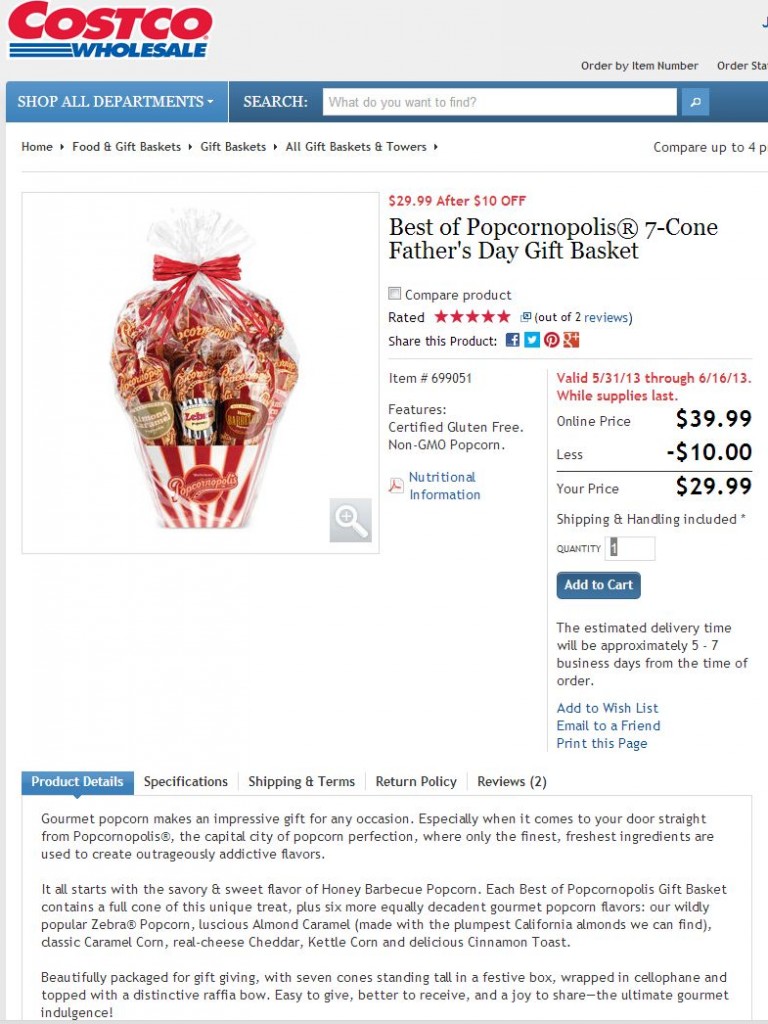 Popcornopolis Father's Day Gift Basket Costco