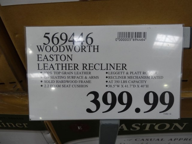 Woodworth Easton Leather Recliner Costco 