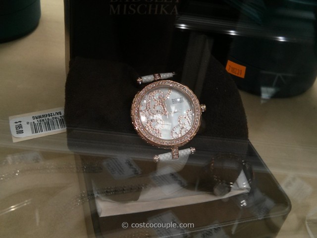 Badgley Mischka Women's Swarovski Crystal White Leather Strap Watch Costco 2