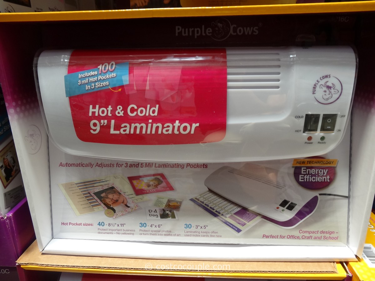 BRAND NEW Purple Cows Hot & Cold 9" Laminator With 100 3 mil Sheets in 3 sizes 
