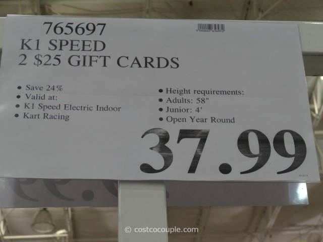 Gift Card K1 Speed Costco 3