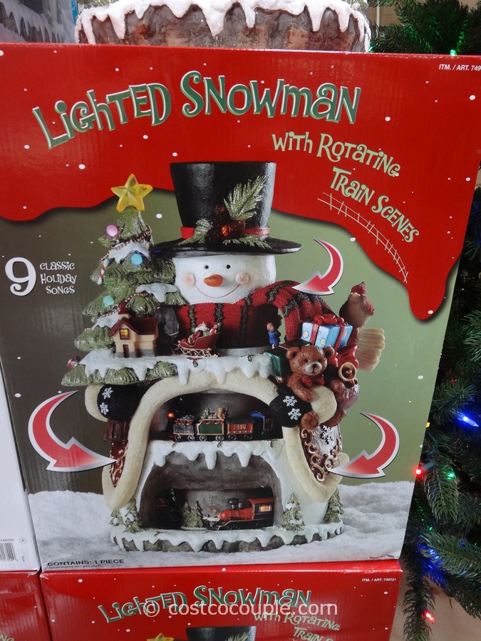 Lighted Snowman with Rotating Train Scenes