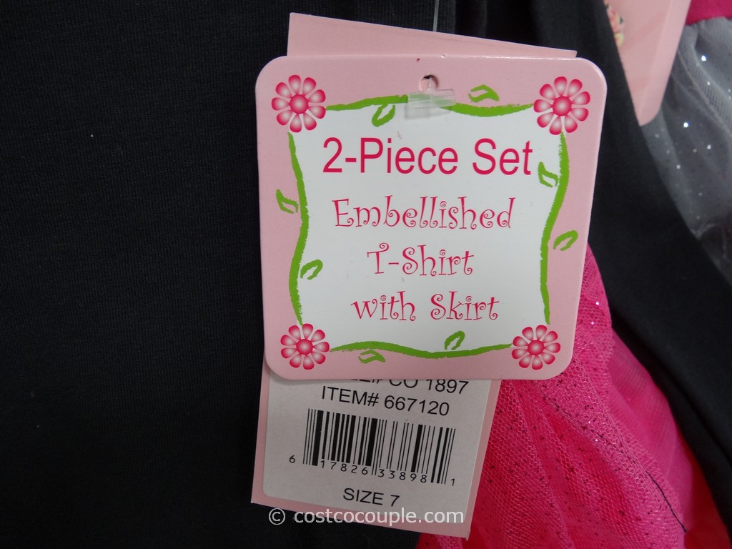 Jona Michelle Girls' 2-pc Set Embellished T-Shirt & Skirt Fuchsia/Gray