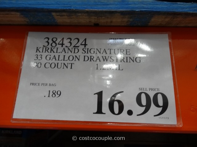 Kirkland Signature 33 Gal Drawstring Trash Bags Costco 1