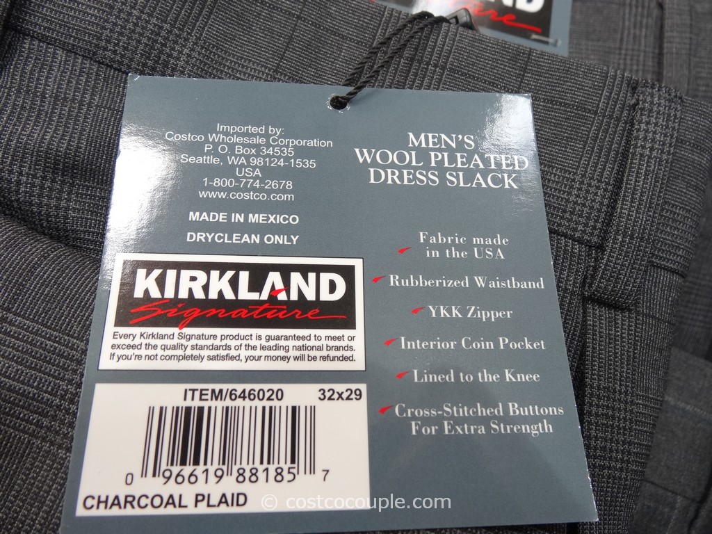 Kirkland Signature Men's CHARCOAL Wool Pleated Dress Slacks New with tags