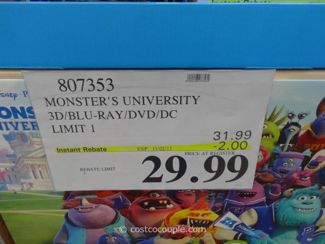 Monsters University 3D Blu-Ray DVD DC Costco 2
