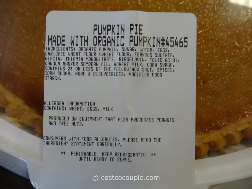 Costco Pumpkin Pie Nutrition Without Crust