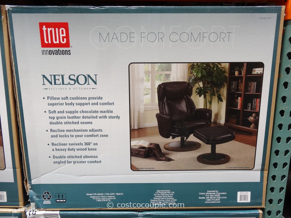 True Innovations Nelson Leather Recliner with Ottoman Costco 3