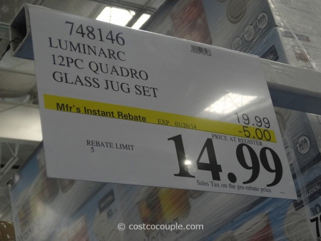 Luminarc 12-Piece Quadro Glass Jug Set Costco 1