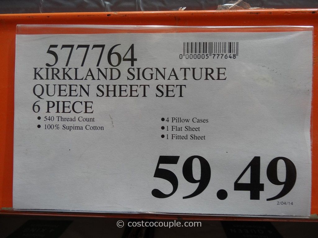 Kirkland Signature 540 TC Cotton Sateen Queen Sheet Set 4 Pillowcases Light gray 