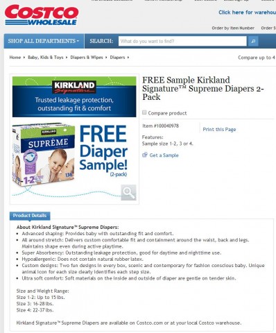 FREE Sample Kirkland Signature Supreme Diapers