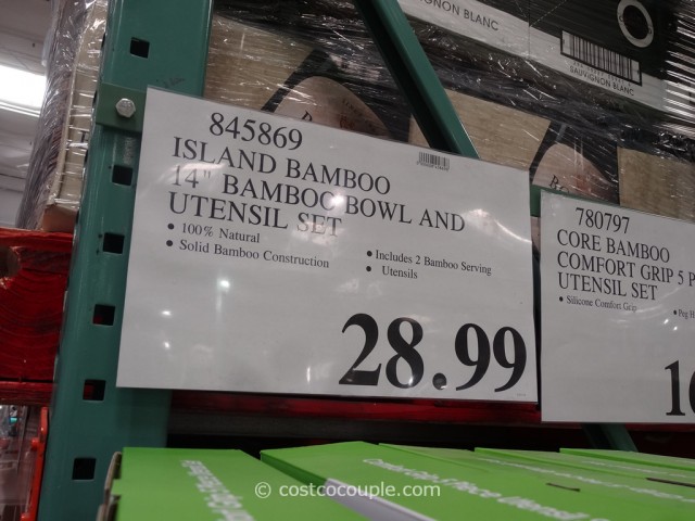 Island Bamboo Serving Bowl and Utensil Set Costco 1
