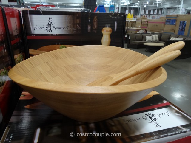 Island Bamboo Serving Bowl and Utensil Set Costco 2