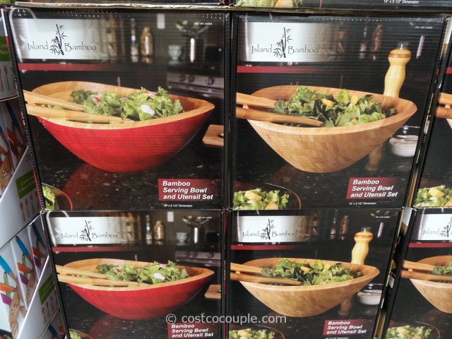Island Bamboo Serving Bowl and Utensil Set Costco 3