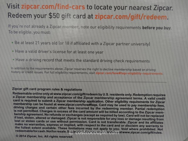 Gift Cards ZipCar Costco 5