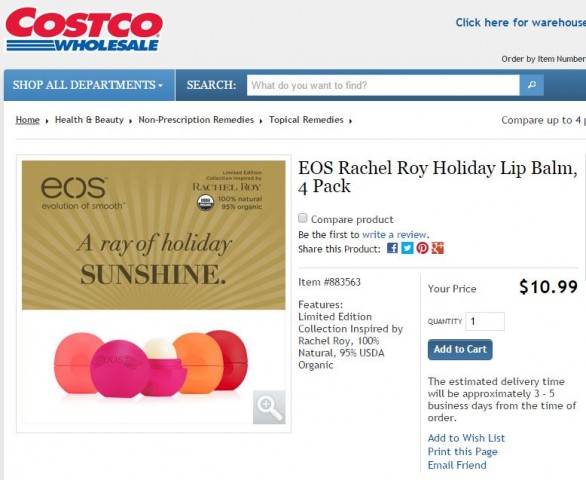 EOS Rachel Roy Holiday Lip Balm Costco 2