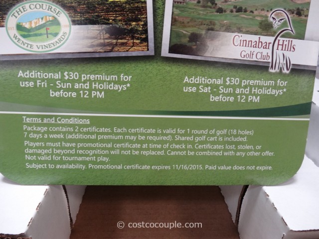 Gift Card Wente Vineyards and Cinnabar Hills Golf Costco 2