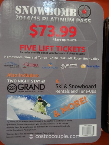 Gift Card Snowbomb 2014 2015 Platinum Pass Costco 1