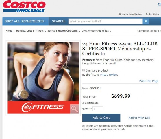 Costco 24 Hour Fitness Deal 2013