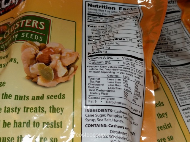 kirkland signature cashew clusters nutrition