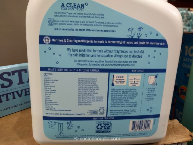 Seventh Generation Free and Clear Laundry Detergent Costco