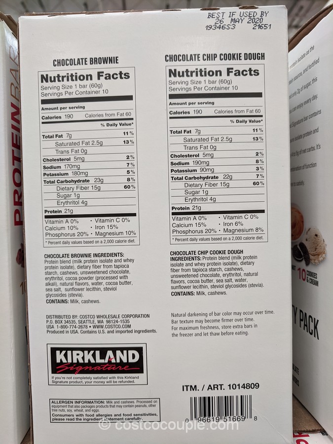 Kirkland Protein Bars Nutrition Facts