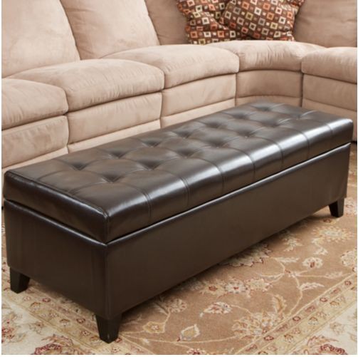 Fulham Bonded Leather Storage Ottoman, Brown Leather Storage Bench