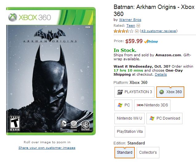 Batman: Arkham Origins – Costco vs Amazon