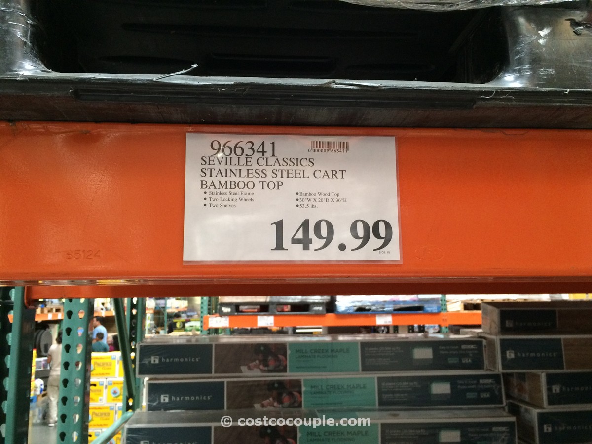 Seville Classics Stainless Steel Cart Bamboo Top