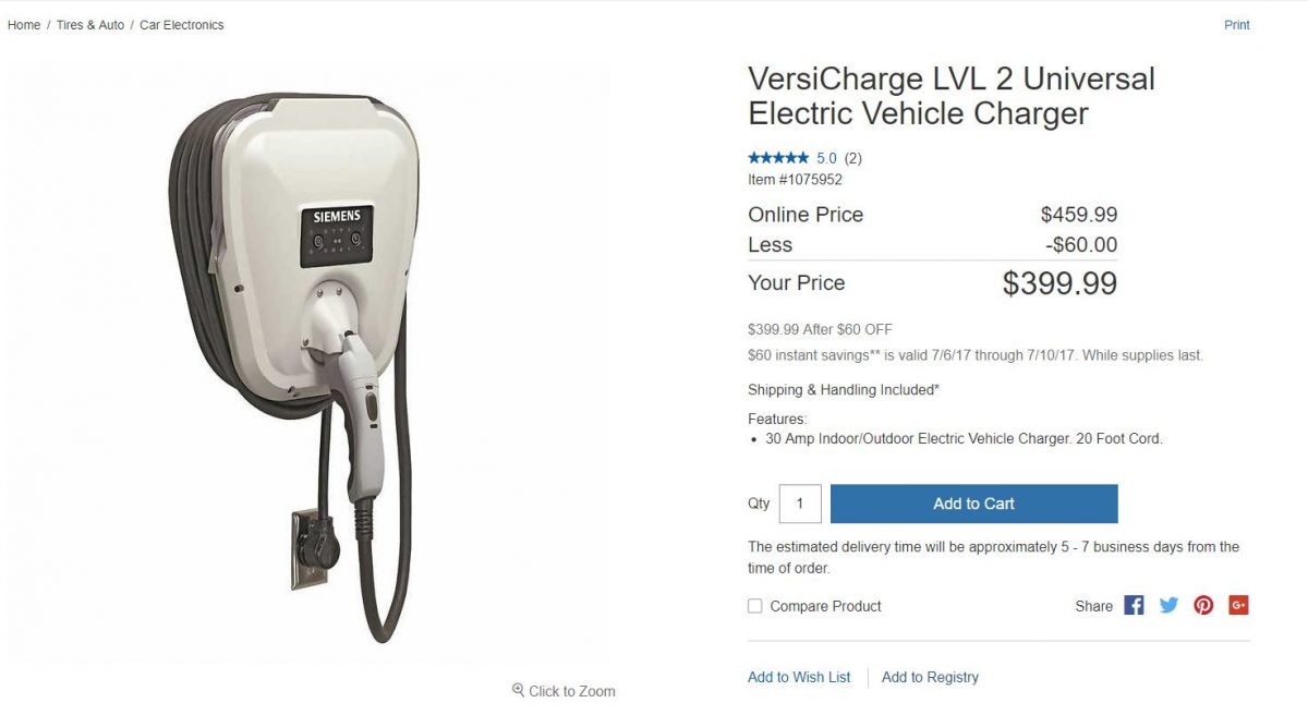 Siemens VersiCharge 30 Amp Electric Vehicle Charger VC30GRYU