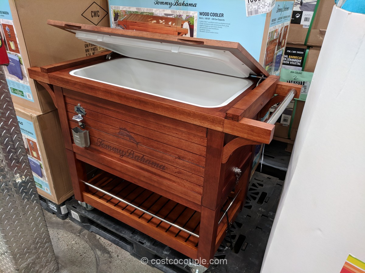 Tommy Bahama 100 Quart Rolling Wood Cooler Costco | lupon.gov.ph