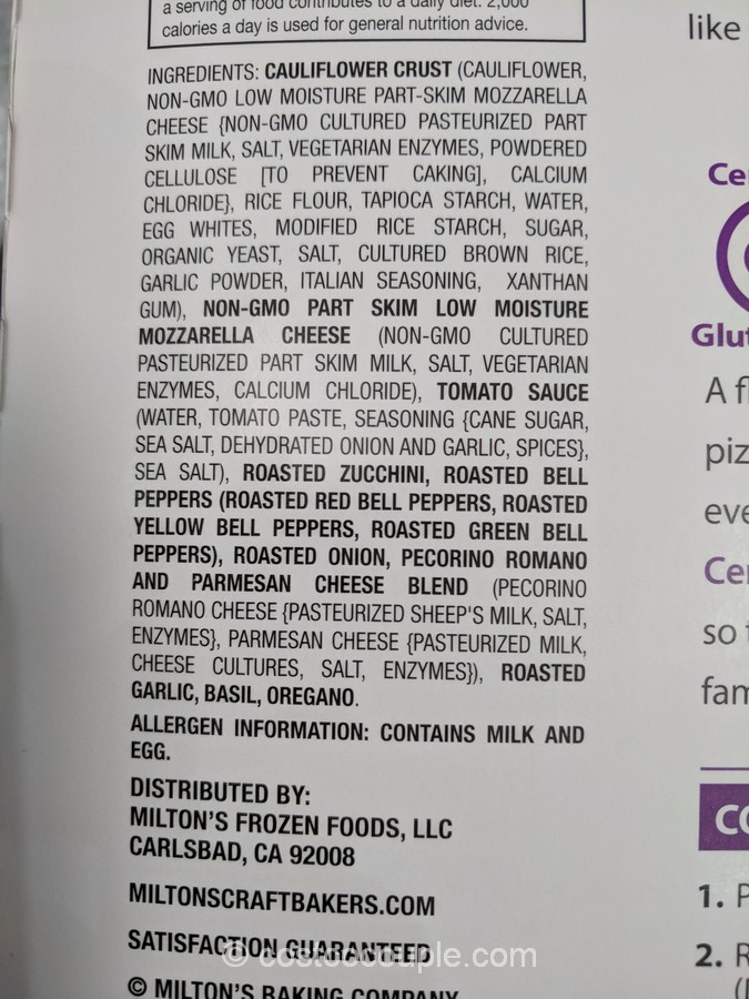 Milton’s Cauliflower Crust Vegetable Pizza