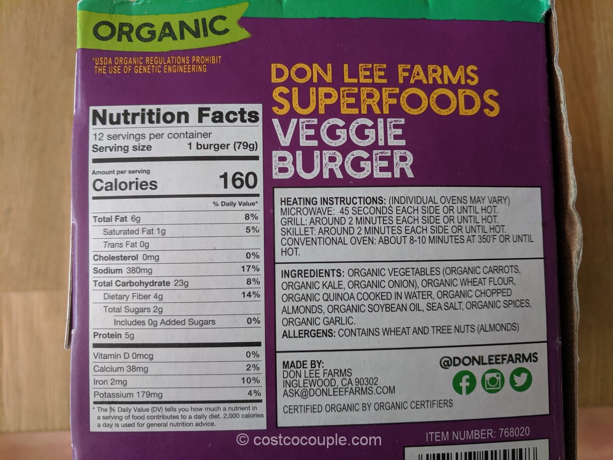 Don Lee Farms Organic Superfood Burgers Costco.